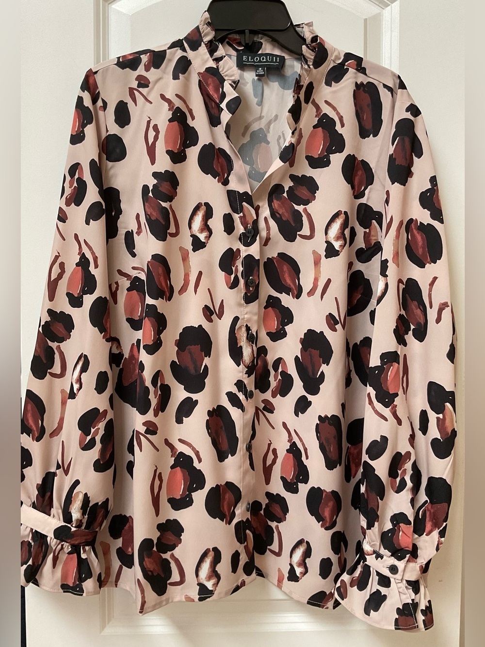 Eloquii Panther Print Ruffle Neck Blouse